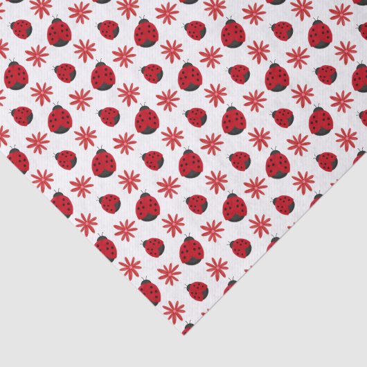 Red Daisy Ladybug Pattern Wrapping Tissuepapier (Detail)