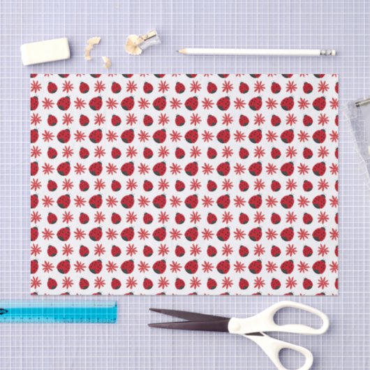 Red Daisy Ladybug Pattern Wrapping Tissuepapier (Craft)