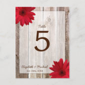 Red Daisy Rustic Barn Wood Trouwtafel Nummer Briefkaart (Voorkant)