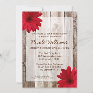 Red Daisy Rustic Barn Wood Vrijgezellenfeest Kaart