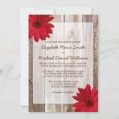 Red Daisy Rustic Barn Wood Wedding Kaart (Voorkant)