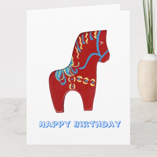 Red Dala Horse Birthday Kaart (Voorkant)