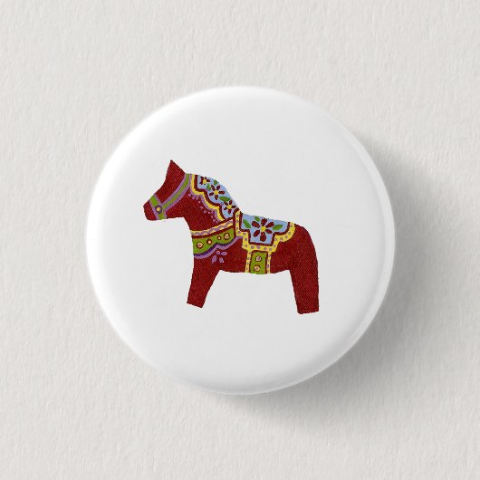 Red Dala Horse Design # 6-pins Ronde Button 3,2 Cm (Voorkant)