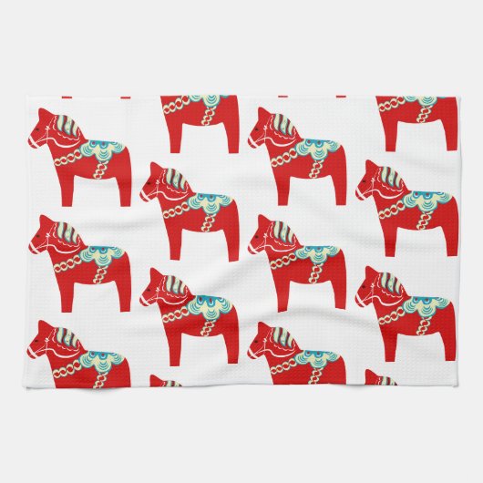 Red Dala Horse Kitchen Towel Theedoek (Horizontaal)