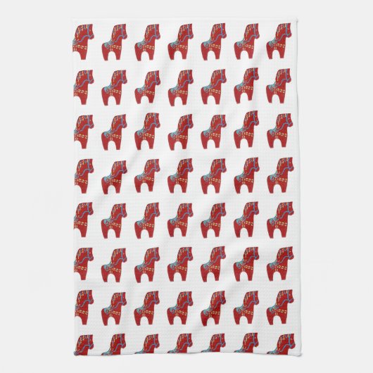 Red Dala Horse Theedoek (Verticaal)