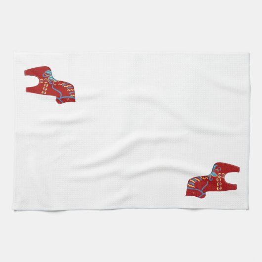 Red Dala Horse Theedoek (Horizontaal)