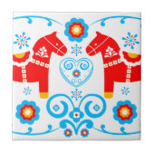 Red Dala Horses Tegeltje (Voorkant)