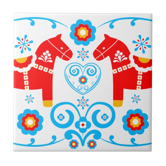 Red Dala Horses Tegeltje (Voorkant)