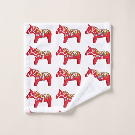 Red Dala Paarden met Daisies Bad Handdoek (Wasdoekje)