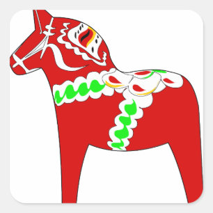 Red Dalarna Horse Vierkante Sticker