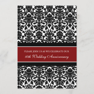 Red Damask 10th Jubileum Party Invitation Kaart