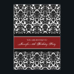 Red Damask 18th Birthday Party Kaart<br><div class="desc">Aangepast 18e verjaardag uitnodigingen voor feestdagen in een elegant rood,  zwart en wit klassiek patroon van bloemenvocht. Voeg jouw naam en partijdetails voor een unieke en stijlvolle 18de uitnodiging van de verjaardagspartij toe.</div>
