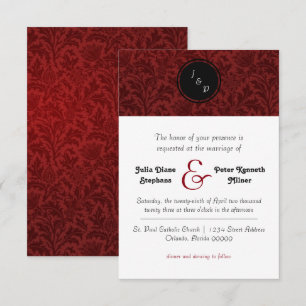 Red Damask - 3x5 Wedding Invitation Kaart