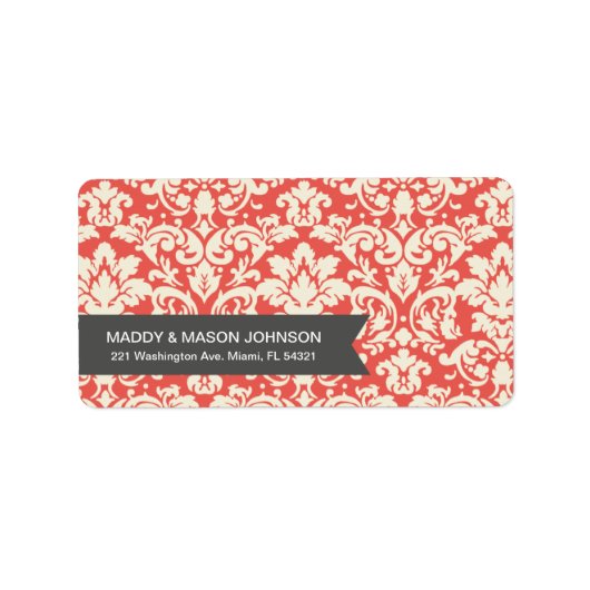 RED  DAMASK | ADRESETIKETTEN ETIKET (Voorkant)
