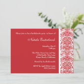 Red Damask Bachelorette Party Invitation Kaart (Staand voorkant)
