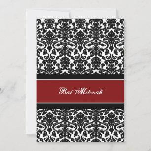 Red Damask Bat Mitzvah-uitnodigingen Kaart