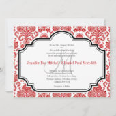Red Damask  Black White Wedding Invitations Kaart (Voorkant)