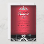 Red Damask & Bow Sweet Sixteen Uitnodiging (Voorkant)