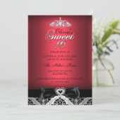 Red Damask & Bow Sweet Sixteen Uitnodiging (Staand voorkant)