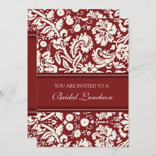 Red Damask Bridal Luncheon Uitnodiging Kaarten (Voorkant / Achterkant)