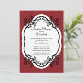 Red Damask Bridal Shower Invitation Kaart (Staand voorkant)