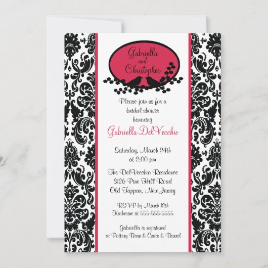 Red Damask Bridal Shower Invitation Kaart (Voorkant)