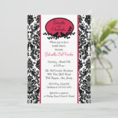 Red Damask Bridal Shower Invitation Kaart (Staand voorkant)
