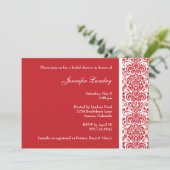 Red Damask Bridal Shower Invitation Kaart (Staand voorkant)
