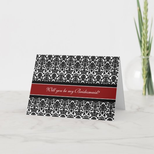 Red Damask Bridesmaid Invitation Kaart (Voorkant)