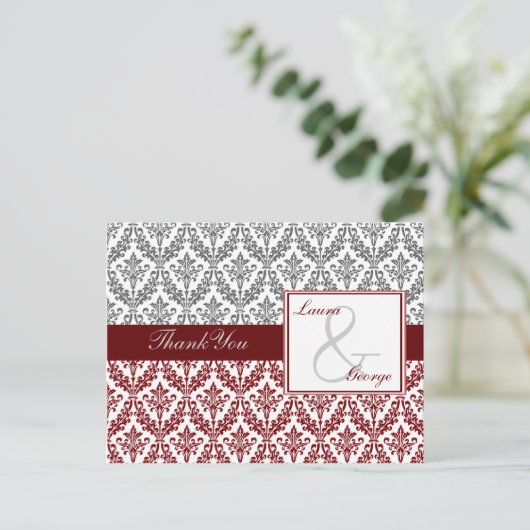 Red damask bruiloft Dank je Briefkaart (Staand voorkant)