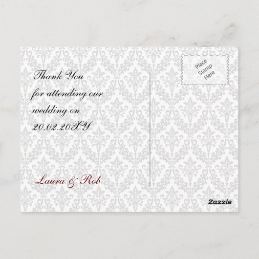Red damask bruiloft Dank je Briefkaart (Achterkant)
