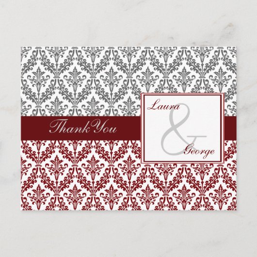 Red damask bruiloft Dank je Briefkaart (Voorkant)