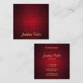 Red Damask Calligrafie Script Naam Sjabloon Elite Vierkante Visitekaartje (Voorkant / Achterkant)
