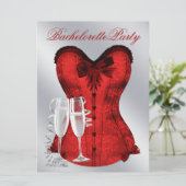 Red Damask Corset Champagne Red Bachelorette Party Kaart (Staand voorkant)