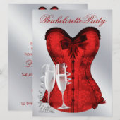 Red Damask Corset Champagne Red Bachelorette Party Kaart (Voorkant / Achterkant)