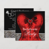 Red Damask Corset Leopard Bachelorette Party Kaart (Voorkant / Achterkant)
