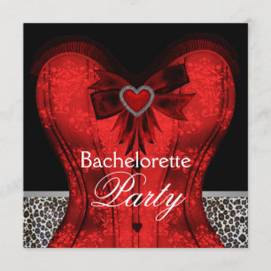 Red Damask Corset Leopard Bachelorette Party Kaart