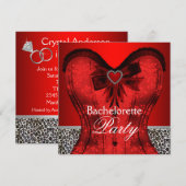 Red Damask Corset Leopard Bachelorette Party Kaart (Voorkant / Achterkant)