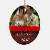 Red Damask Couples Keramisch Ornament (Rechts)