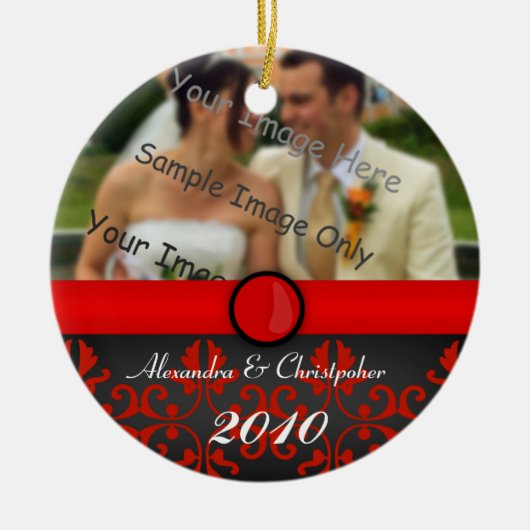 Red Damask Couples Keramisch Ornament (Voorkant)