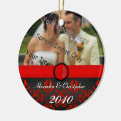 Red Damask Couples Keramisch Ornament (Links)