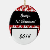 Red Damask Crimson Lace Persoonlijke naam Ornament (Rechts)