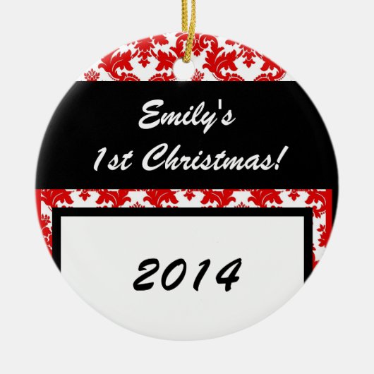 Red Damask Crimson Lace Persoonlijke naam Ornament (Voorkant)