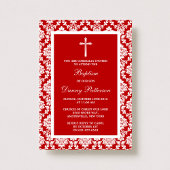 Red Damask Cross Baptisme of Christening Kaart