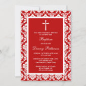 Red Damask Cross Baptisme of Christening Kaart (Voorkant)