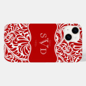 Red Damask Design Monogrammen Custom Hoesje-Mate i Case-Mate iPhone Case (Achterkant (horizontaal))