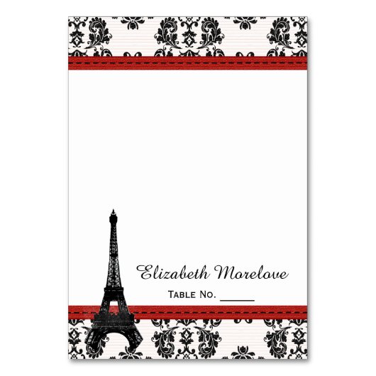 RED Damask Eiffeltoren Tent Place Cards Kaart (Voorkant)