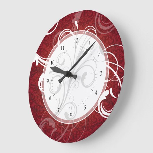 Red Damask Elegant Swirls Grote Klok (Hoek)