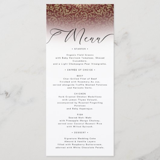 Red Damask Elegant Wedding Menu Kaart (Voorkant)