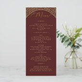 Red Damask Elegant Wedding Menu Kaart (Staand voorkant)
